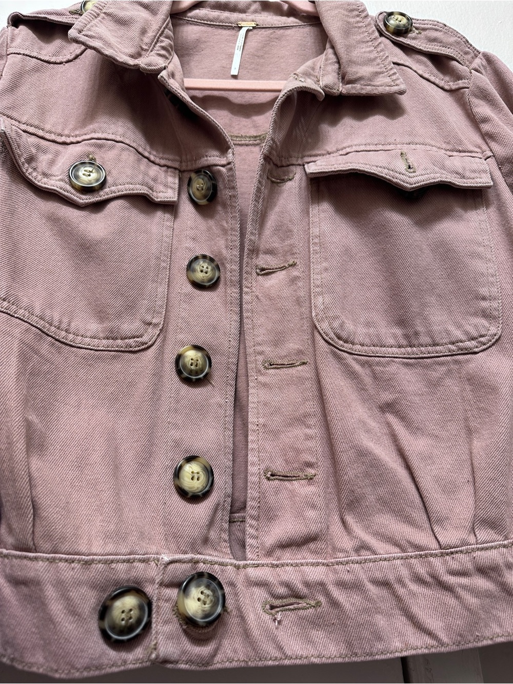 Free People “Eisenhower” Denim Button-Up Jacket (Dusty Pink/Mauve) - Picture 5 of 10